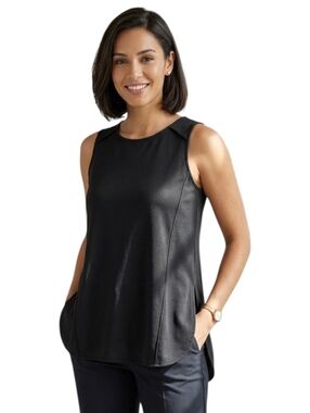 Vince Camuto Black Sleeveless Scoop Neck High-Low Lightweight Sheer Tank Top S